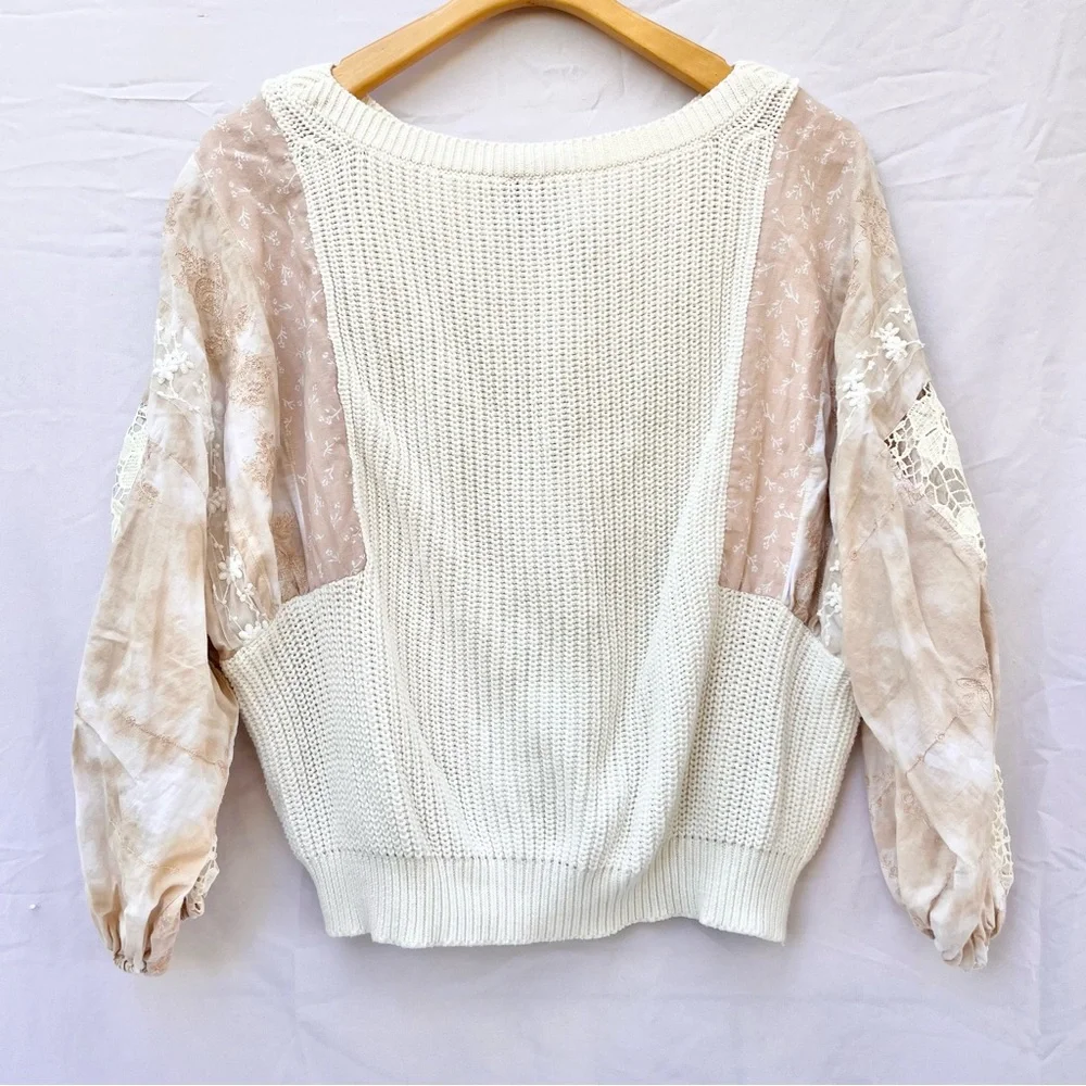 ANTHROPOLOGIE | PILCRO MARTINE PEASANT SLEEVE SWEATER BLOUSE PINK CREAM XL - Picture 10 of 10